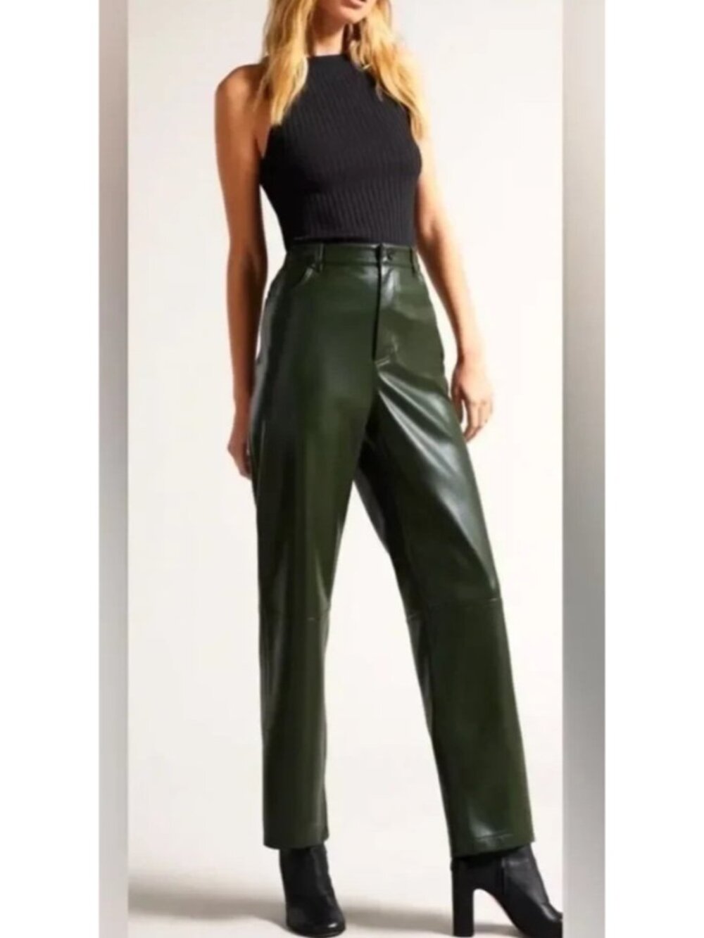 Ted Baker Plaider Dark Green Faux Leather Straight Leg Trousers Pants